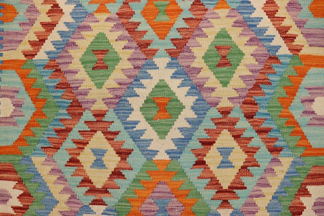 Flat Weave Kilim Antique Navaho Vintage handmade Geometric Kilim Blue Rust Hand-Woven Rectangle 100% Wool Area Rug 4x5 