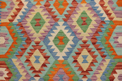 handmade Geometric Kilim Blue Rust Hand-Woven RECTANGLE 100% WOOL area rug 4 x 5