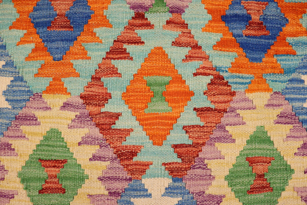 handmade Geometric Kilim Blue Rust Hand-Woven RECTANGLE 100% WOOL area rug 4 x 5