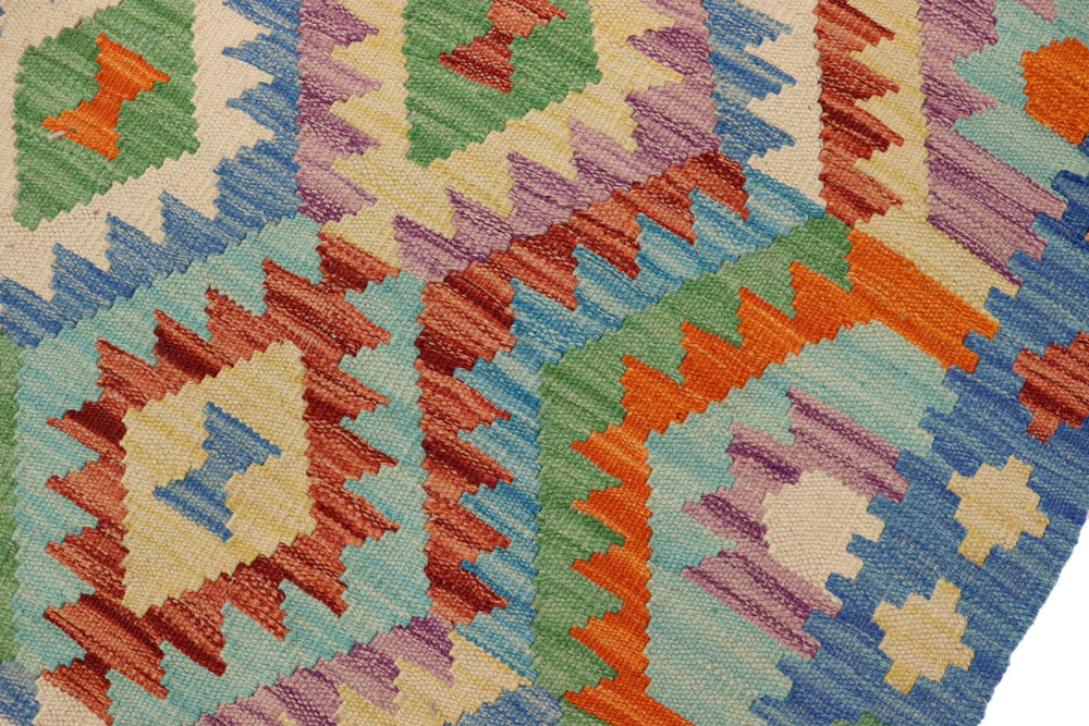 handmade Geometric Kilim Blue Rust Hand-Woven RECTANGLE 100% WOOL area rug 4 x 5