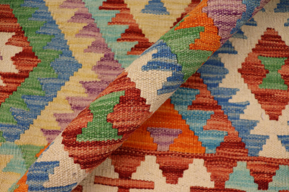 handmade Geometric Kilim Blue Rust Hand-Woven RECTANGLE 100% WOOL area rug 4 x 5