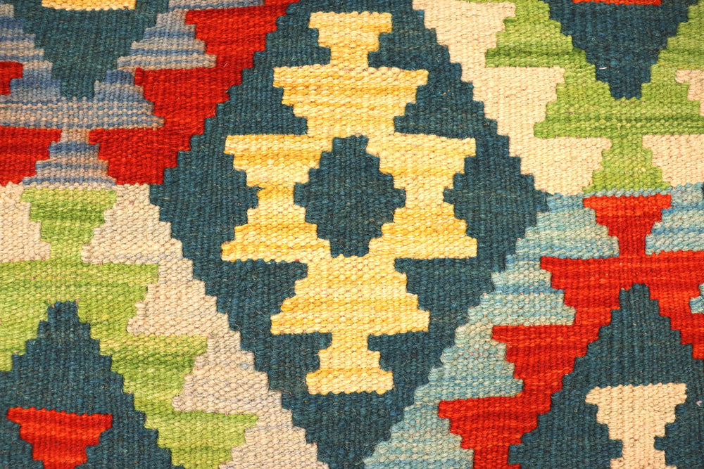 handmade Geometric Kilim Green Rust Hand-Woven RECTANGLE 100% WOOL area rug 3 x 5