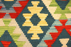 handmade Geometric Kilim Green Rust Hand-Woven RECTANGLE 100% WOOL area rug 3 x 5
