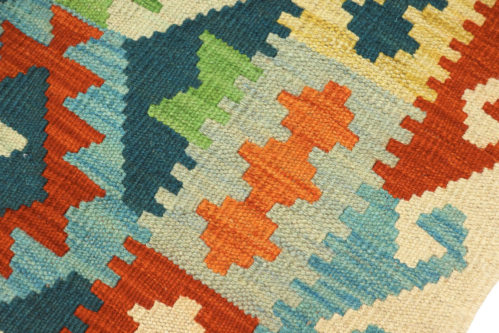 handmade Geometric Kilim Green Rust Hand-Woven RECTANGLE 100% WOOL area rug 3 x 5