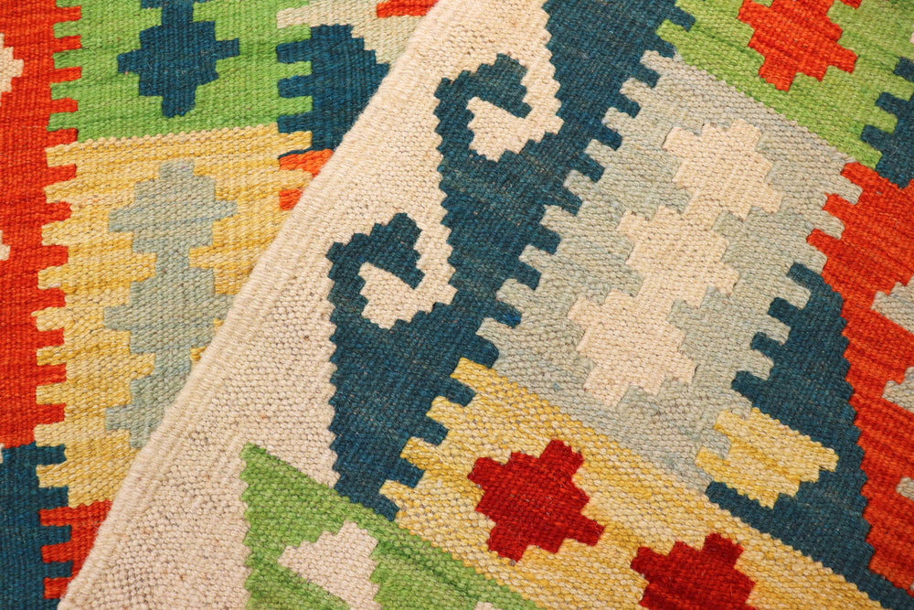 handmade Geometric Kilim Green Rust Hand-Woven RECTANGLE 100% WOOL area rug 3 x 5