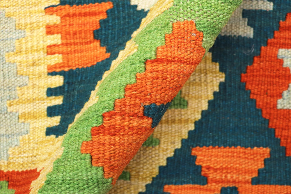 handmade Geometric Kilim Green Rust Hand-Woven RECTANGLE 100% WOOL area rug 3 x 5