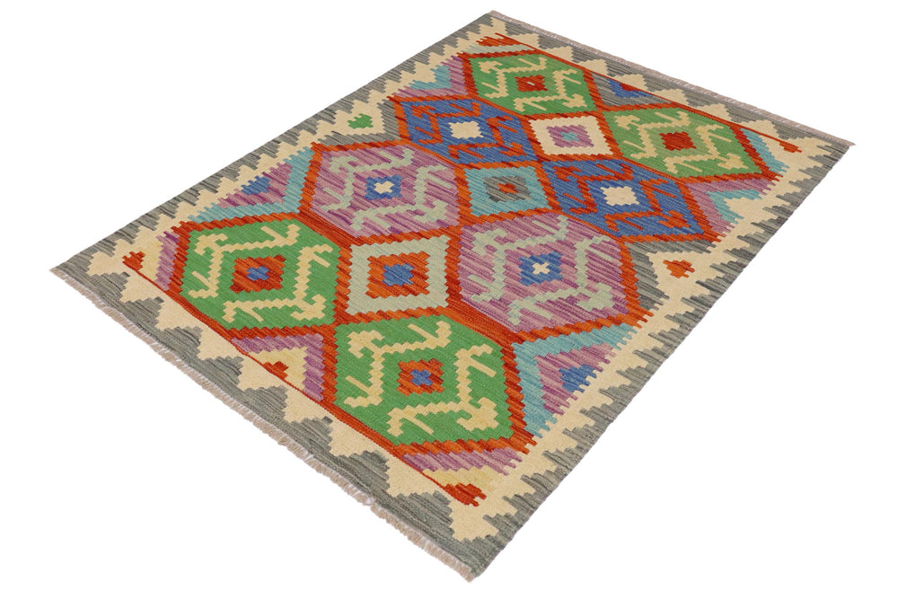 handmade Geometric Kilim Rust Gray Hand-Woven RECTANGLE 100% WOOL area rug 3 x 5
