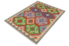 handmade Geometric Kilim Rust Gray Hand-Woven RECTANGLE 100% WOOL area rug 3 x 5