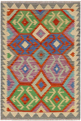 Flat Weave Kilim Antique Navaho Vintage handmade Geometric Kilim Rust Gray Hand-Woven Rectangle 100% Wool Area Rug 3x5 
