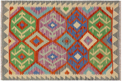 handmade Geometric Kilim Rust Gray Hand-Woven RECTANGLE 100% WOOL area rug 3 x 5
