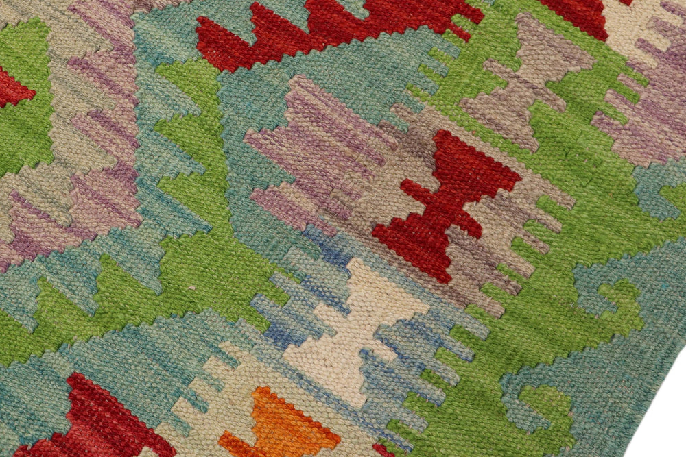 handmade Geometric Kilim Blue Red Hand-Woven RECTANGLE 100% WOOL area rug 3' x 4'