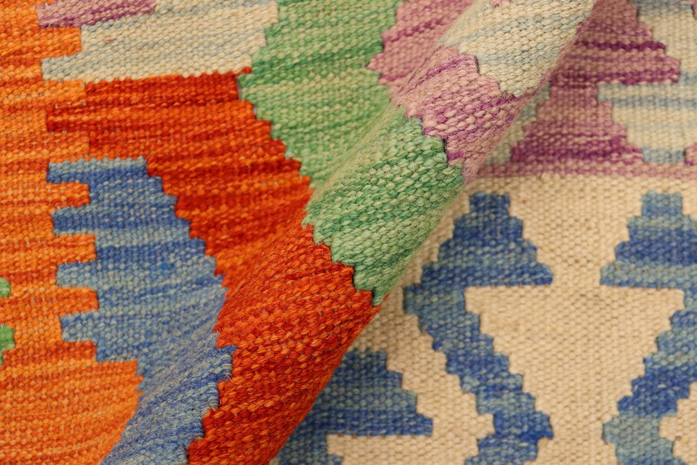 handmade Geometric Kilim Rust Blue Hand-Woven RECTANGLE 100% WOOL area rug 3' x 5'