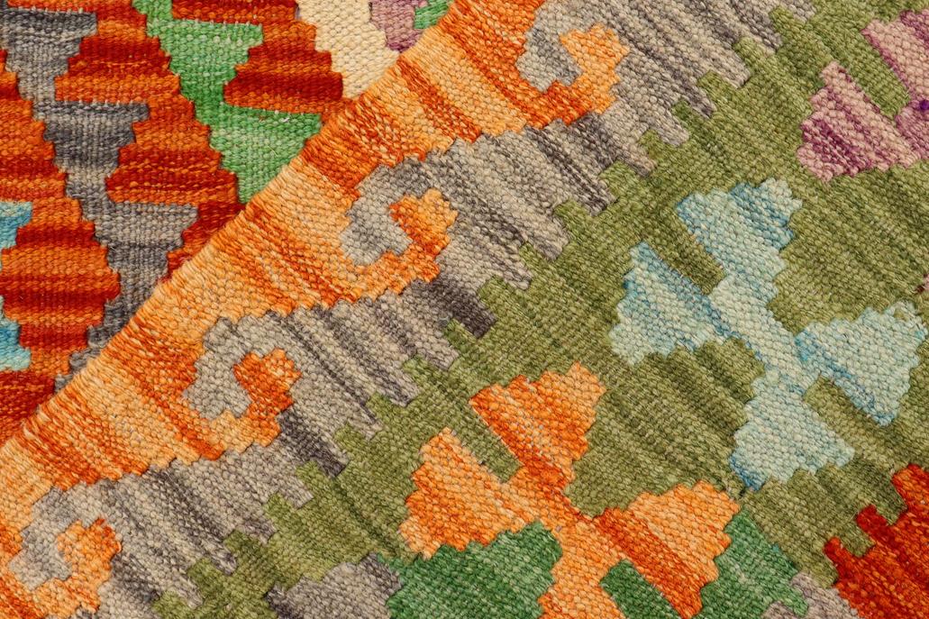 Flat Weave Kilim Antique Navaho Vintage handmade Geometric Kilim Rust Green Hand-Woven Rectangle 100% Wool Area Rug 4x5 