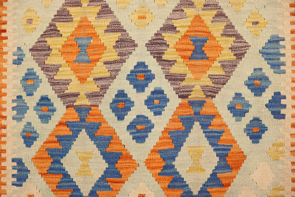 handmade Geometric Kilim Blue Orange Hand-Woven RECTANGLE 100% WOOL area rug 4 x 5