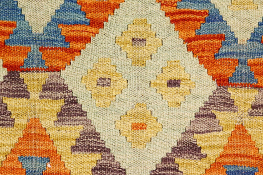 handmade Geometric Kilim Blue Orange Hand-Woven RECTANGLE 100% WOOL area rug 4 x 5