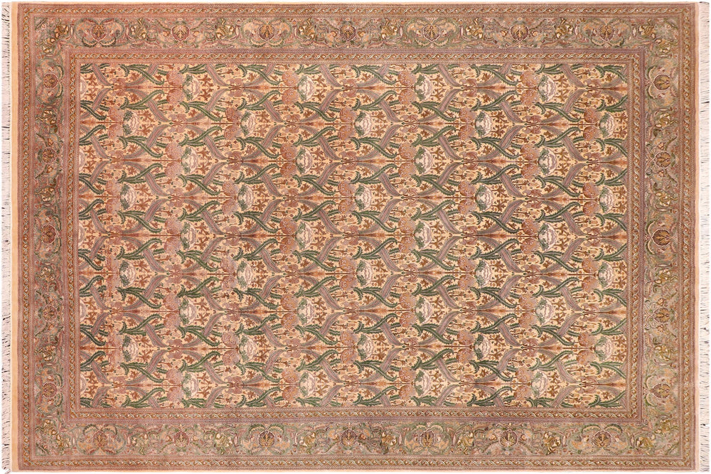 handmade Transitional Hamjolie Gold Lt. Green Hand Knotted RECTANGLE 100% WOOL area rug 9x12