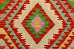 handmade Geometric Kilim Rust Blue Hand-Woven RECTANGLE 100% WOOL area rug 4' x 6'