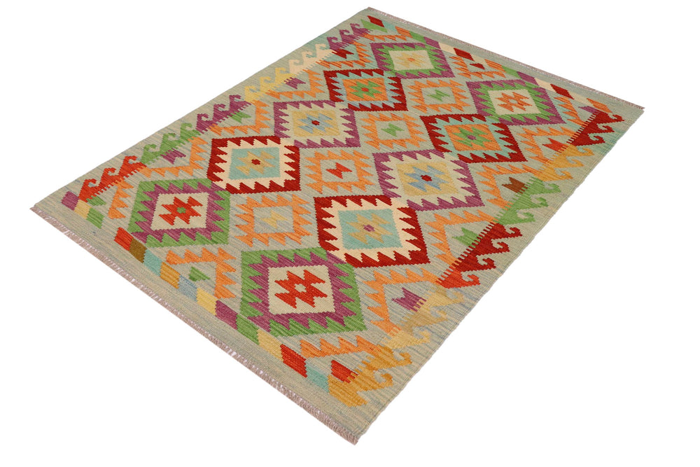 handmade Geometric Kilim Blue Rust Hand-Woven RECTANGLE 100% WOOL area rug 3 x 5