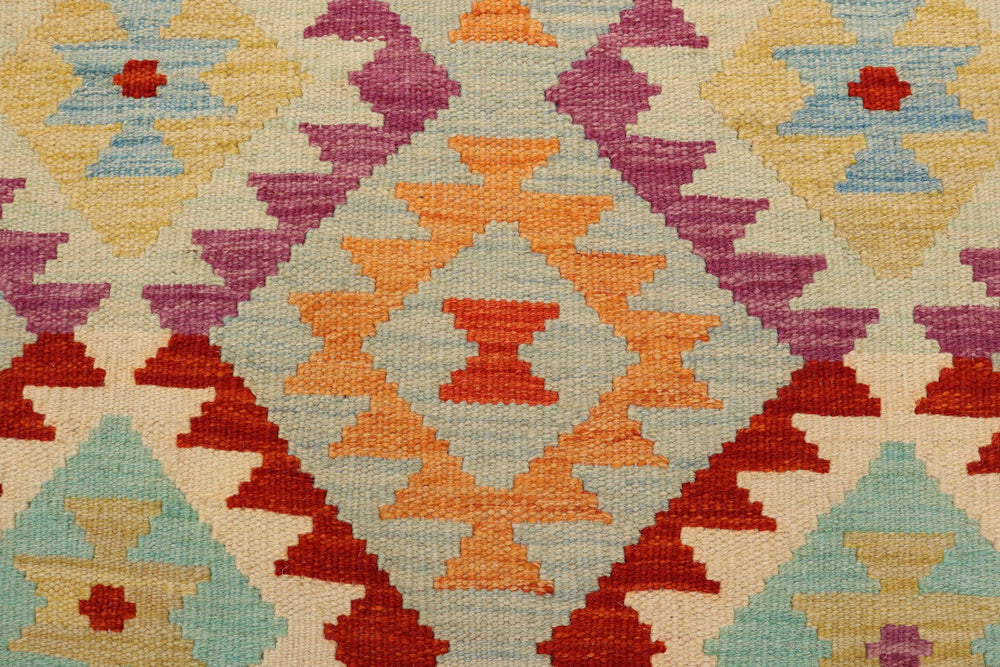 handmade Geometric Kilim Blue Rust Hand-Woven RECTANGLE 100% WOOL area rug 3 x 5