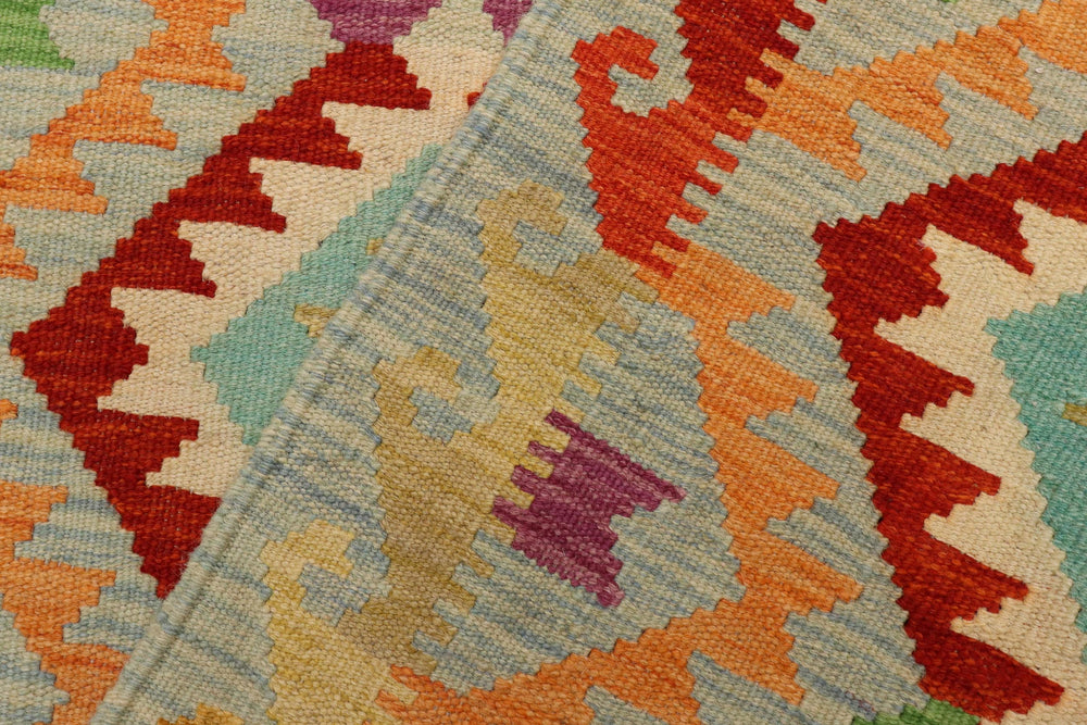 handmade Geometric Kilim Blue Rust Hand-Woven RECTANGLE 100% WOOL area rug 3 x 5