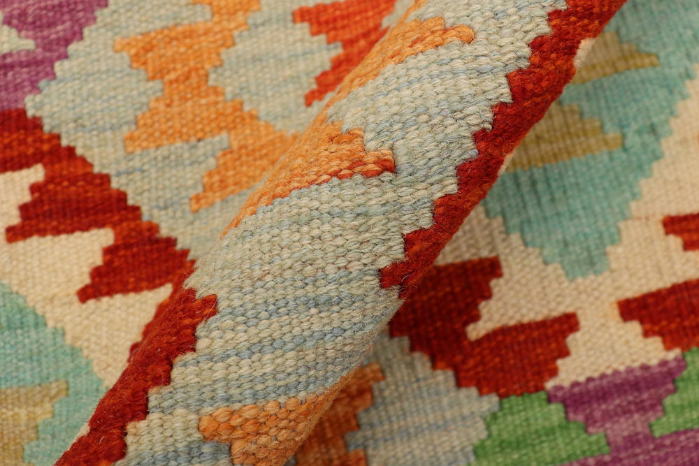 handmade Geometric Kilim Blue Rust Hand-Woven RECTANGLE 100% WOOL area rug 3 x 5