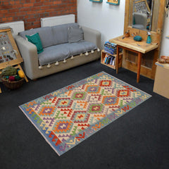 handmade Geometric Kilim Beige Blue Hand-Woven RECTANGLE 100% WOOL area rug 3 x 5
