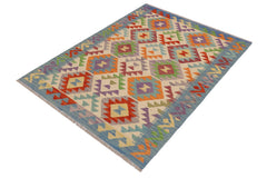 handmade Geometric Kilim Beige Blue Hand-Woven RECTANGLE 100% WOOL area rug 3 x 5