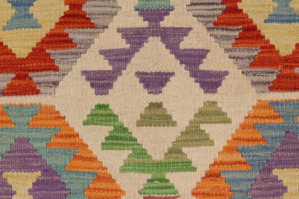 handmade Geometric Kilim Beige Blue Hand-Woven RECTANGLE 100% WOOL area rug 3 x 5