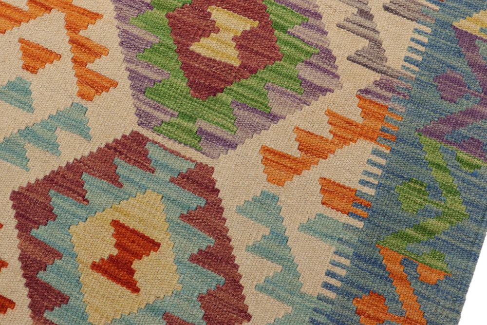 handmade Geometric Kilim Beige Blue Hand-Woven RECTANGLE 100% WOOL area rug 3 x 5