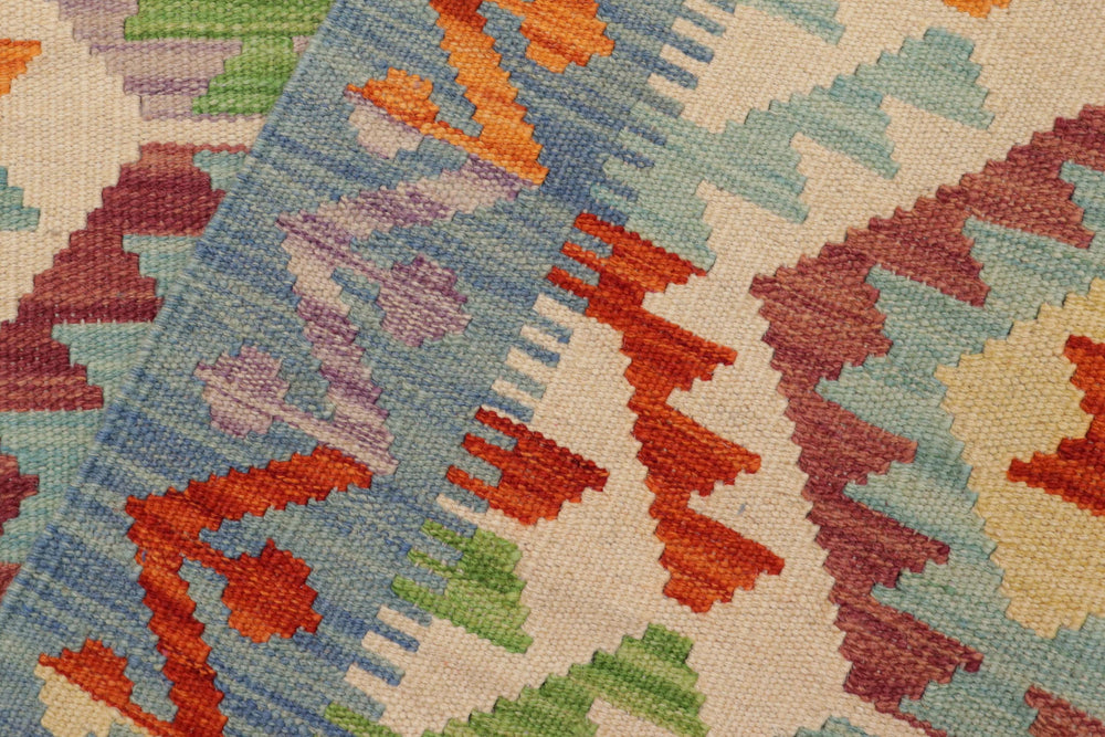 handmade Geometric Kilim Beige Blue Hand-Woven RECTANGLE 100% WOOL area rug 3 x 5