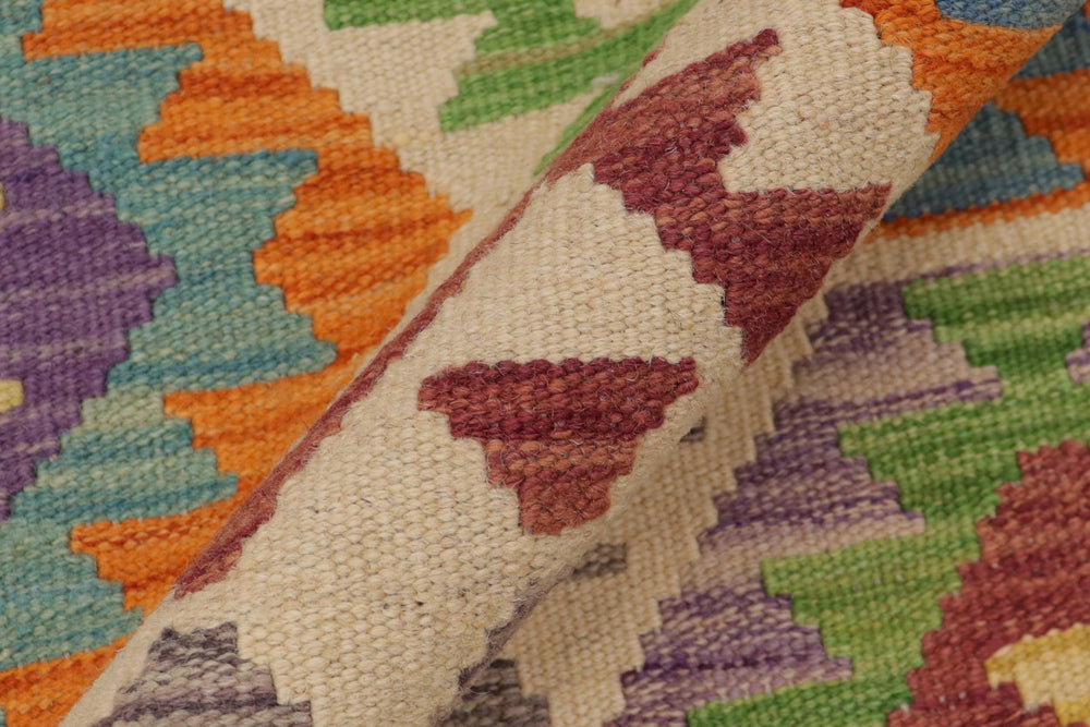 handmade Geometric Kilim Beige Blue Hand-Woven RECTANGLE 100% WOOL area rug 3 x 5