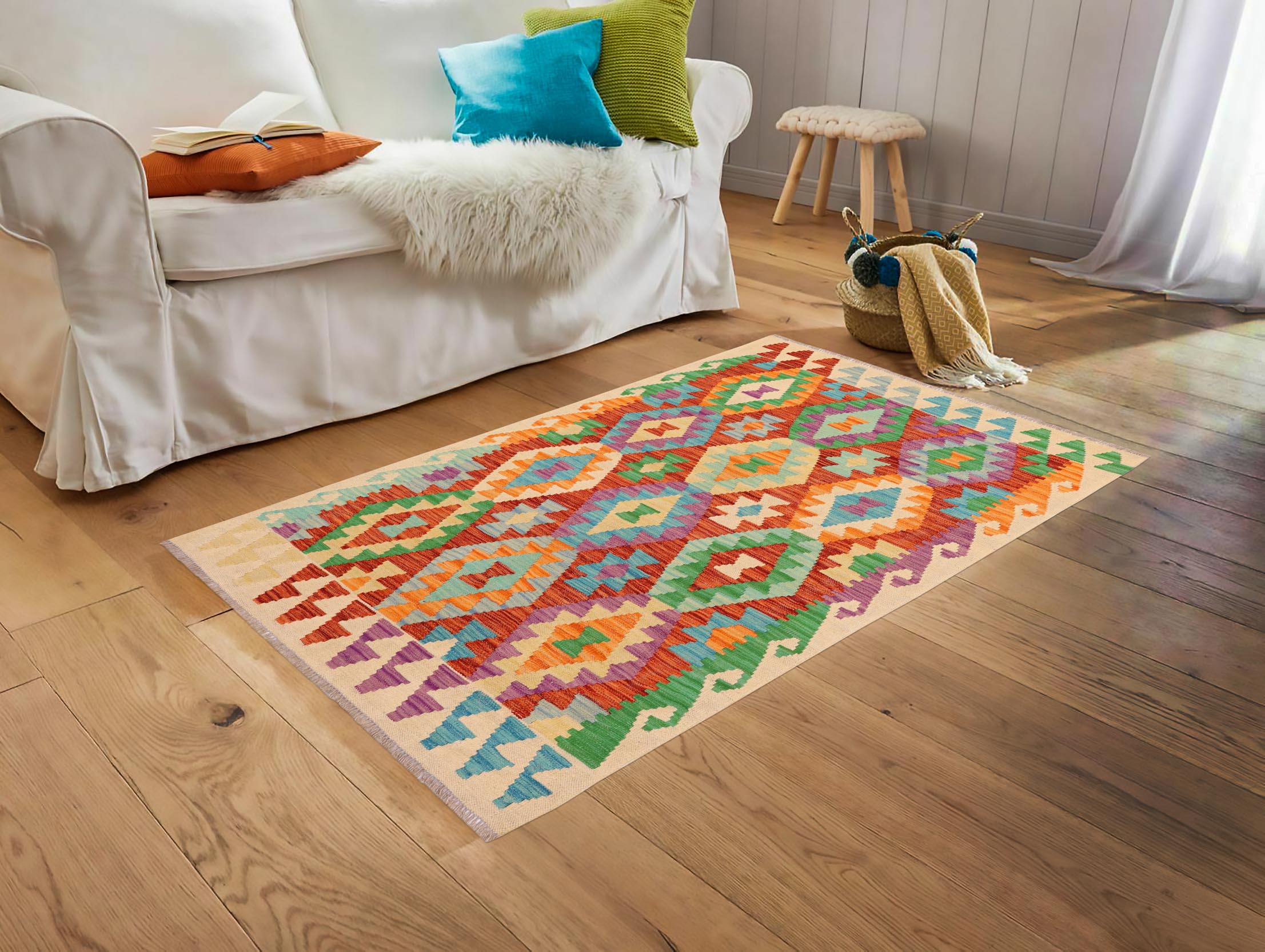handmade Geometric Kilim Rust Beige Hand-Woven RECTANGLE 100% WOOL area rug 4 x 6