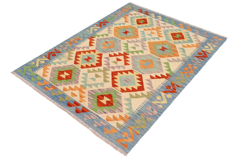 handmade Geometric Kilim Beige Blue Hand-Woven RECTANGLE 100% WOOL area rug 3 x 5