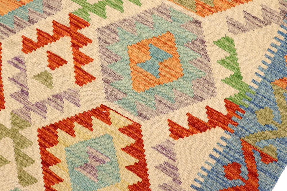 handmade Geometric Kilim Beige Blue Hand-Woven RECTANGLE 100% WOOL area rug 3 x 5