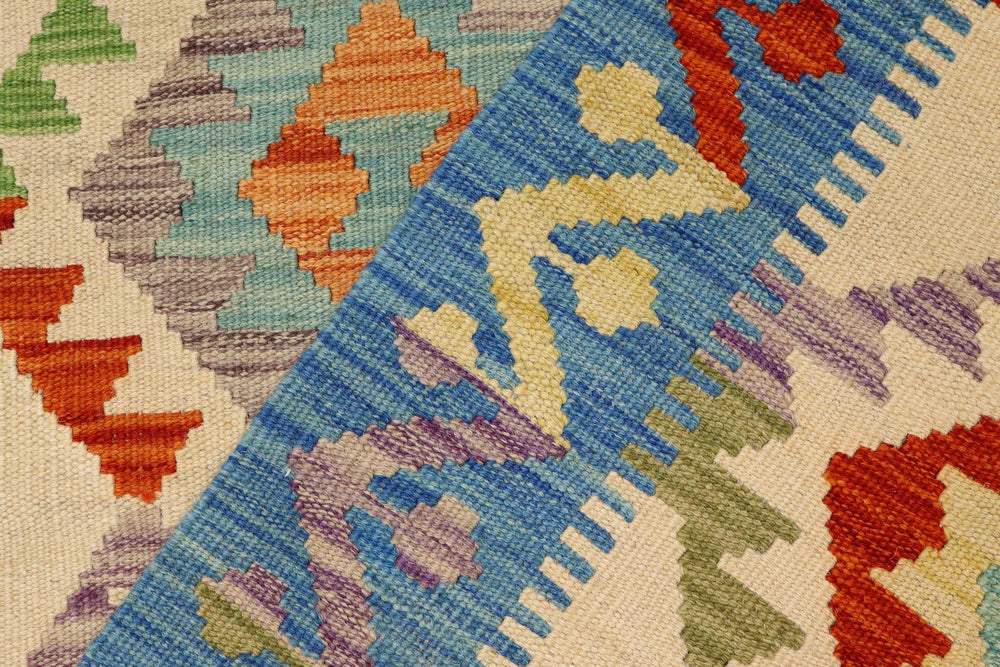 handmade Geometric Kilim Beige Blue Hand-Woven RECTANGLE 100% WOOL area rug 3 x 5
