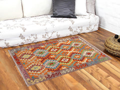 handmade Geometric Kilim Rust Purple Hand-Woven RECTANGLE 100% WOOL area rug 4 x 5