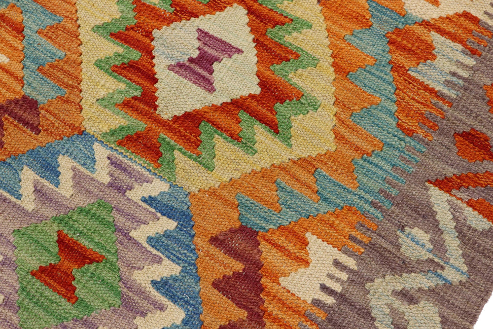 handmade Geometric Kilim Rust Purple Hand-Woven RECTANGLE 100% WOOL area rug 4 x 5
