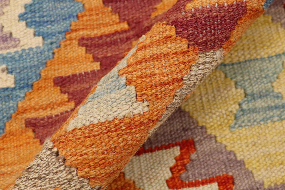 handmade Geometric Kilim Rust Purple Hand-Woven RECTANGLE 100% WOOL area rug 4 x 5