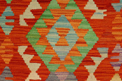 handmade Geometric Kilim Rust Blue Hand-Woven RECTANGLE 100% WOOL area rug 3' x 4'