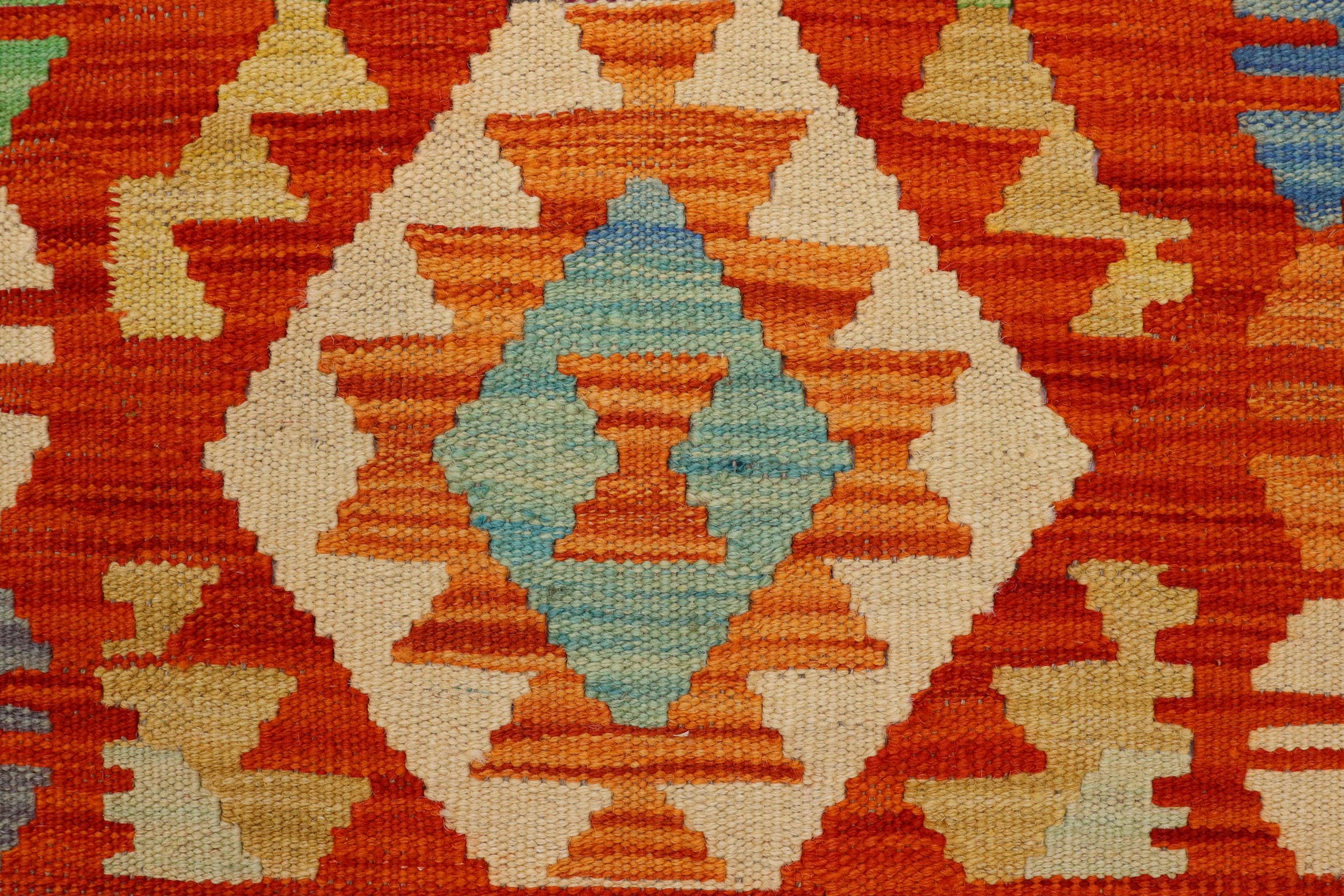 handmade Geometric Kilim Rust Blue Hand-Woven RECTANGLE 100% WOOL area rug 3' x 4'