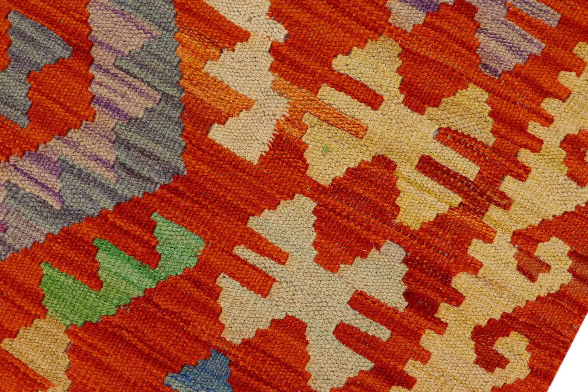 handmade Geometric Kilim Rust Blue Hand-Woven RECTANGLE 100% WOOL area rug 3' x 4'