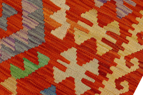 handmade Geometric Kilim Rust Blue Hand-Woven RECTANGLE 100% WOOL area rug 3' x 4'