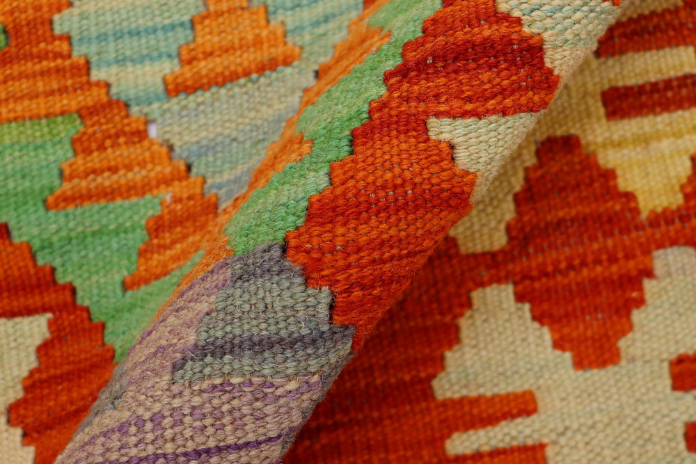 handmade Geometric Kilim Rust Blue Hand-Woven RECTANGLE 100% WOOL area rug 3' x 4'