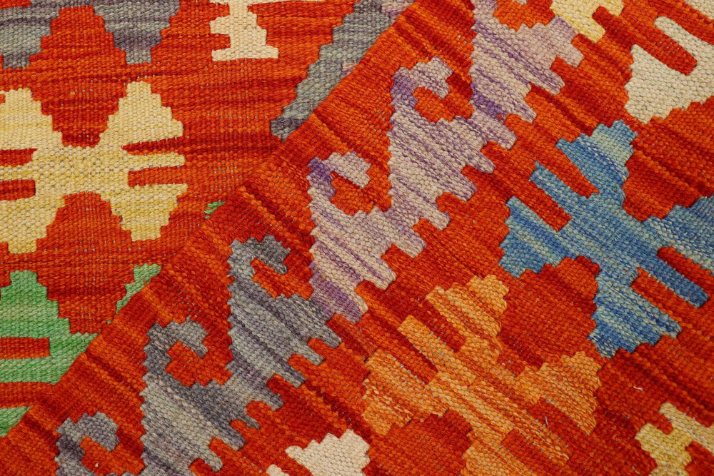 handmade Geometric Kilim Rust Blue Hand-Woven RECTANGLE 100% WOOL area rug 3' x 4'