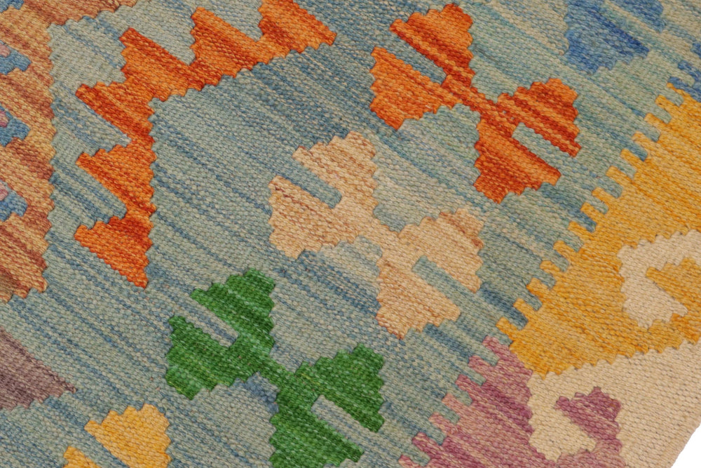 handmade Geometric Kilim Blue Beige Hand-Woven RECTANGLE 100% WOOL area rug 4 x 6