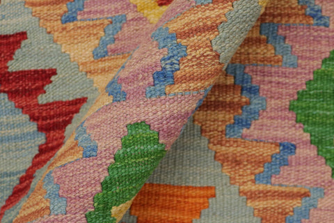 handmade Geometric Kilim Blue Beige Hand-Woven RECTANGLE 100% WOOL area rug 4 x 6
