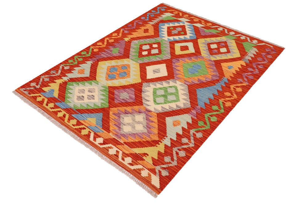 handmade Geometric Kilim Rust Blue Hand-Woven RECTANGLE 100% WOOL area rug 3 x 5