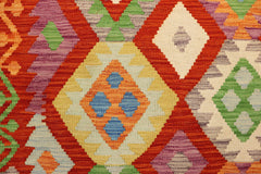handmade Geometric Kilim Rust Blue Hand-Woven RECTANGLE 100% WOOL area rug 3 x 5