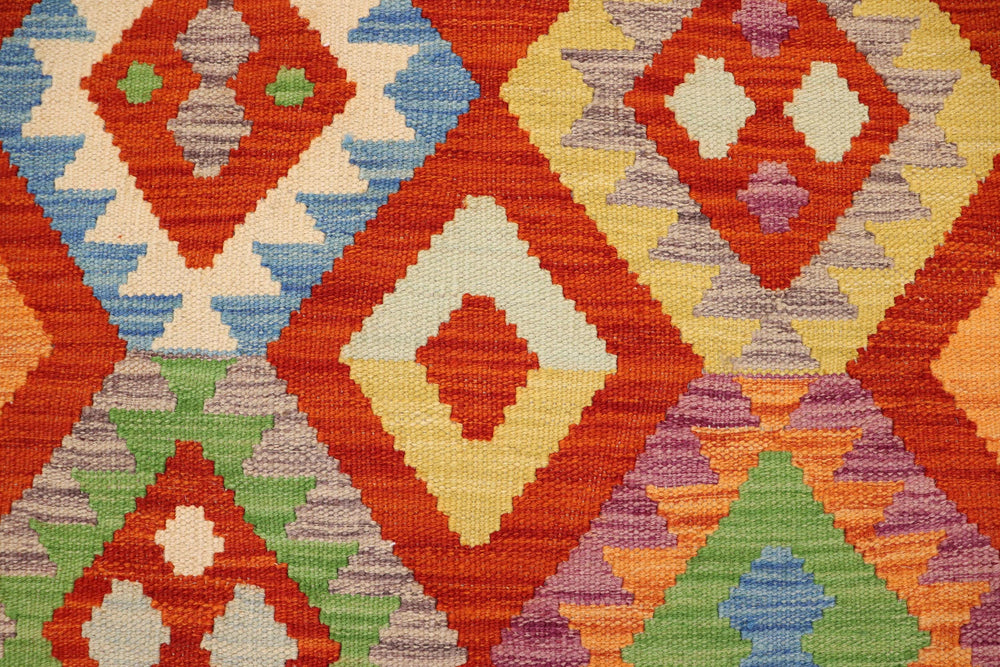 handmade Geometric Kilim Rust Blue Hand-Woven RECTANGLE 100% WOOL area rug 3 x 5