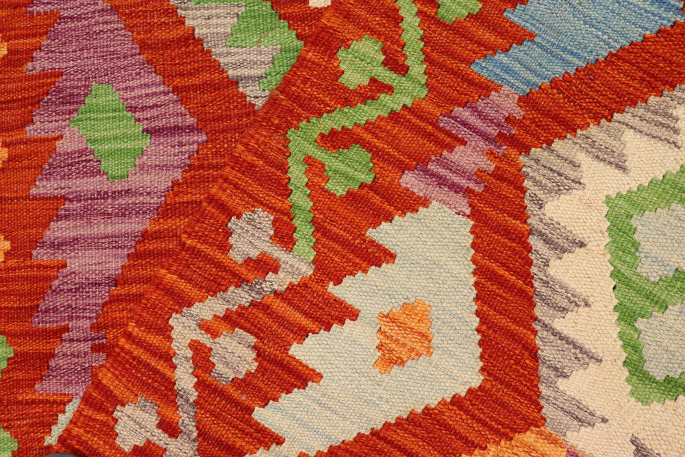 handmade Geometric Kilim Rust Blue Hand-Woven RECTANGLE 100% WOOL area rug 3 x 5
